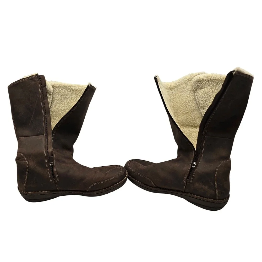 Teva Leather Shearling Lined Mid Calf Boots Brown Button‎ Gorpcore Womens 9